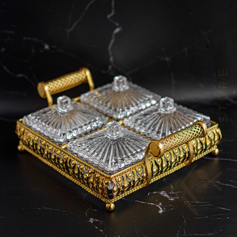 Plateau apéritif doré 4 compartiments