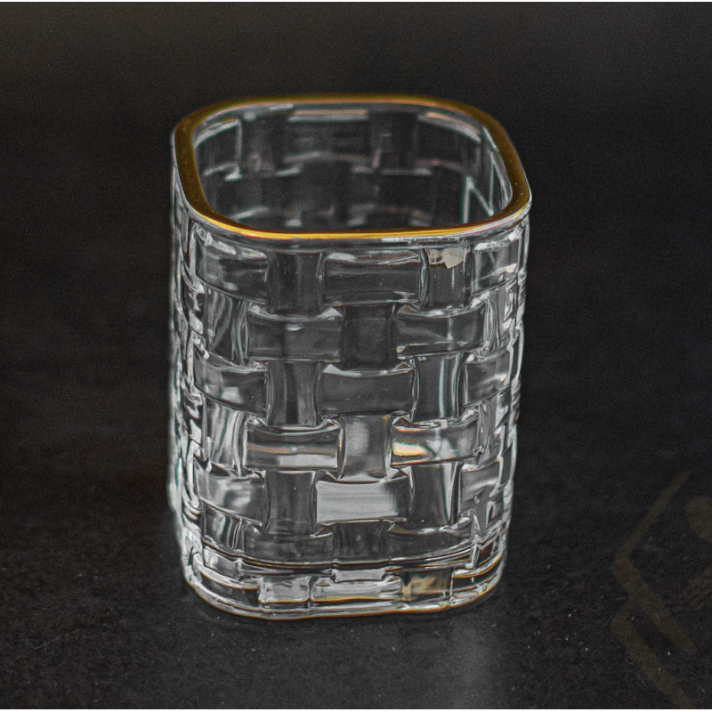 Set de 6 verres strié 15cl motif quadrillé liseré or