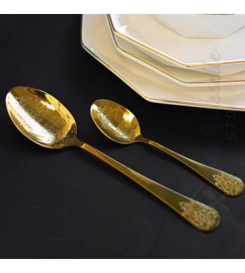 Ménagère coffret de 24 couverts dorés pour 6 personnes, gravures arabesques