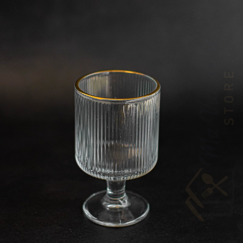 Set de 6 verres à pied doré 200ml, verre strié