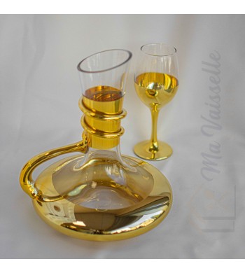 Service 7 pièces Carafe cristal doré avec 6 verres à pied