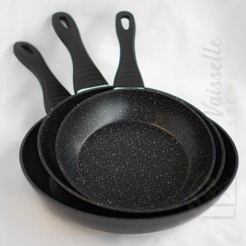 Lot de 3 poêles antiadhésives avec revêtement marbre