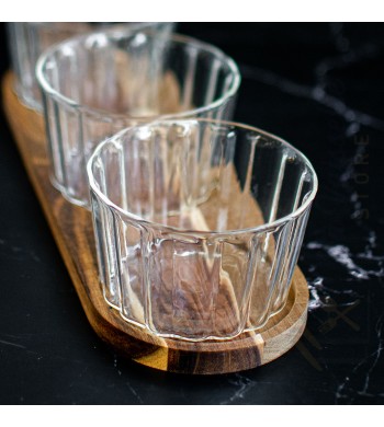 Plateau apéritif bois acacia 3 coupelles en verre