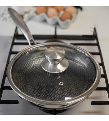 Poêle profonde inox induction nid d'abeille 32cm