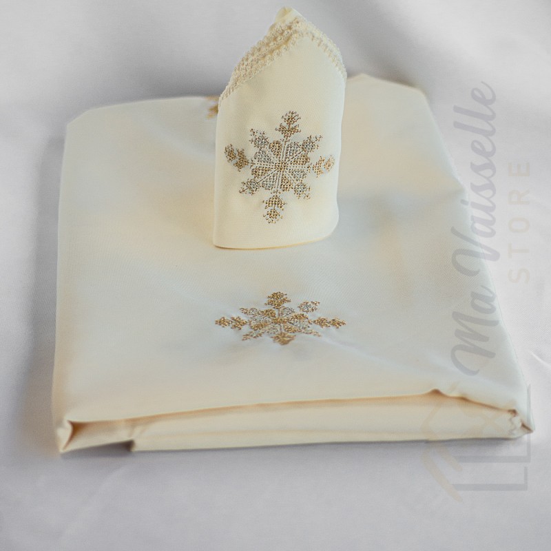 Set nappe marocaine en tissu brodée Taj 140*140cm + 8 serviettes de table