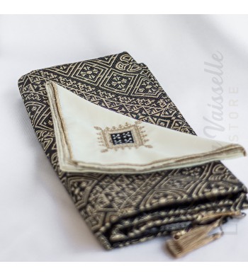 Set nappe marocaine tarz fessi noir dorée 140*140cm + 8 serviettes de table