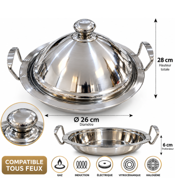 Tajine tous feux 26cm en acier inoxydable