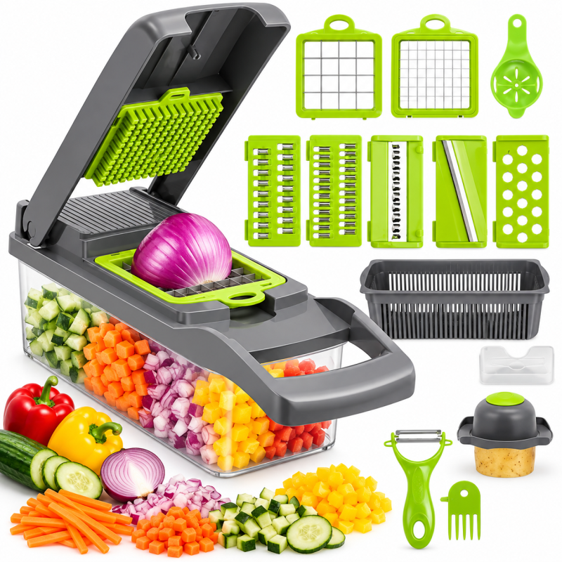 Trancheuse à légumes, mandoline 16 en 1 avec lames en acier inoxydable