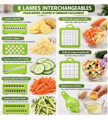Trancheuse à légumes, mandoline 16 en 1 avec lames en acier inoxydable