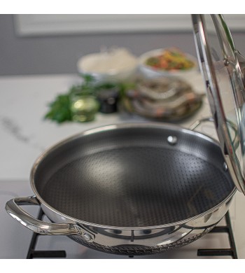 Poêle wok induction 34cm structure nid d'abeille anti-rayures