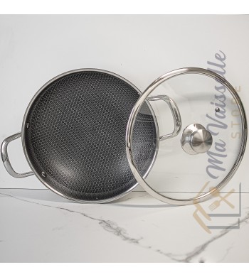 Poêle wok induction 34cm structure nid d'abeille anti-rayures