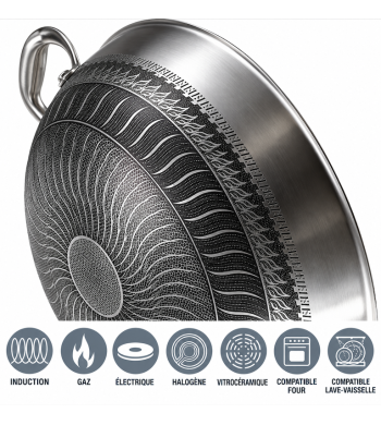Poêle wok induction 30cm structure nid d'abeille anti-rayures