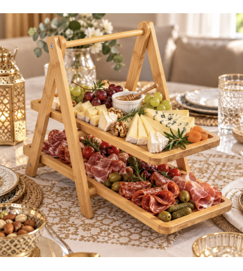 Présentoir brunch 2 étages pliable en bambou