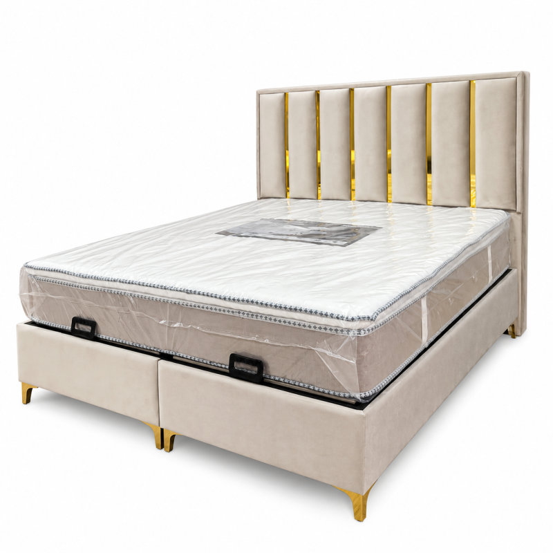 Lit coffre Timeless Gold 160*200cm en velours beige