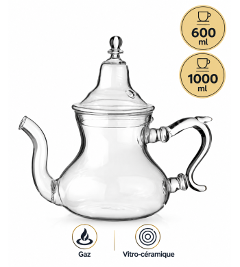 Théière marocaine en verre compatible gaz et vitrocéramique