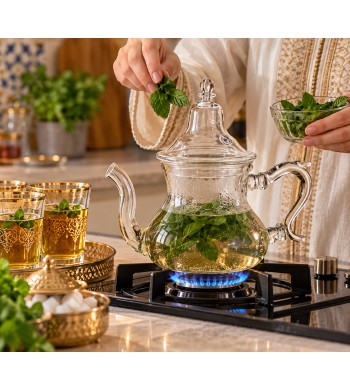 Théière marocaine en verre compatible gaz et vitrocéramique